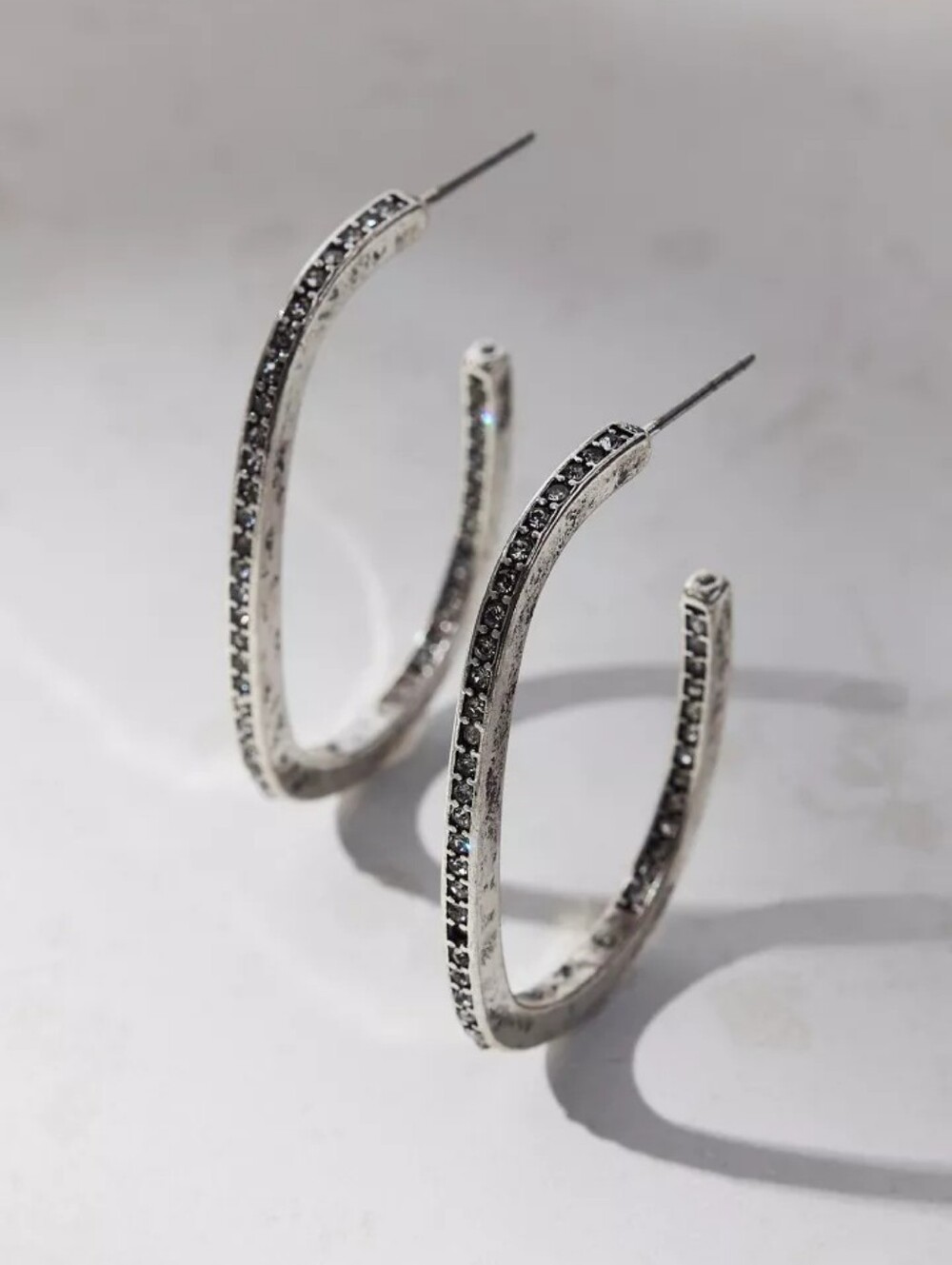 UO Rhinestone Squared Hoop Earrings Silver